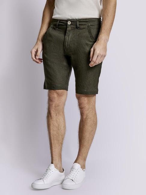 bruun & stengade green linen regular fit shorts