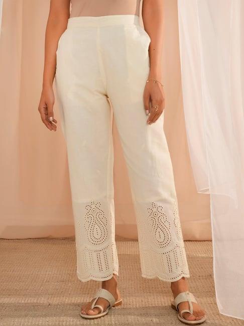 libas off-white cotton embroidered palazzos