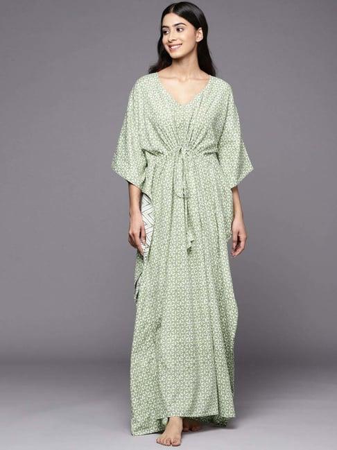 libas green cotton printed kaftan