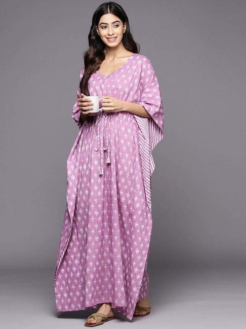 libas purple cotton printed kaftan