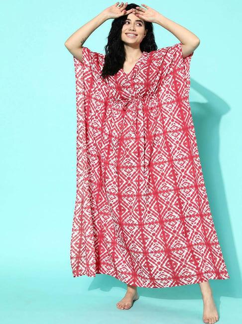 libas red cotton printed kaftan