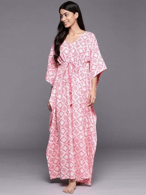 libas white cotton printed kaftan