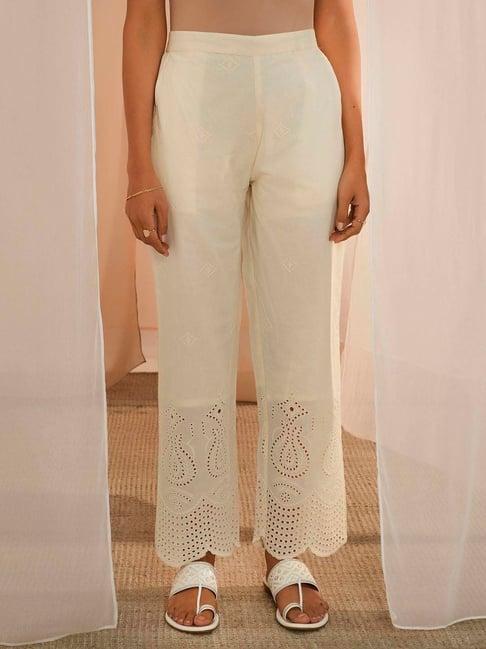 libas off-white cotton embroidered palazzos