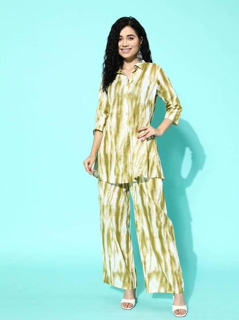 libas green cotton printed tunic pyjamas set