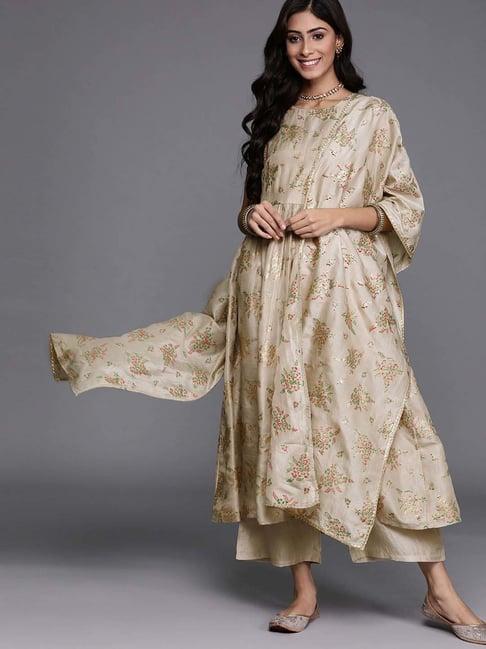 libas grey printed kurta palazzo set with dupatta