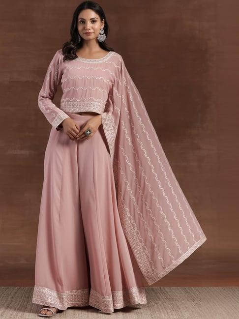 libas pink embroidered poly georgette co-ords