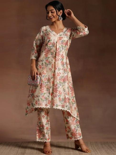 libas beige printed kurta pant set