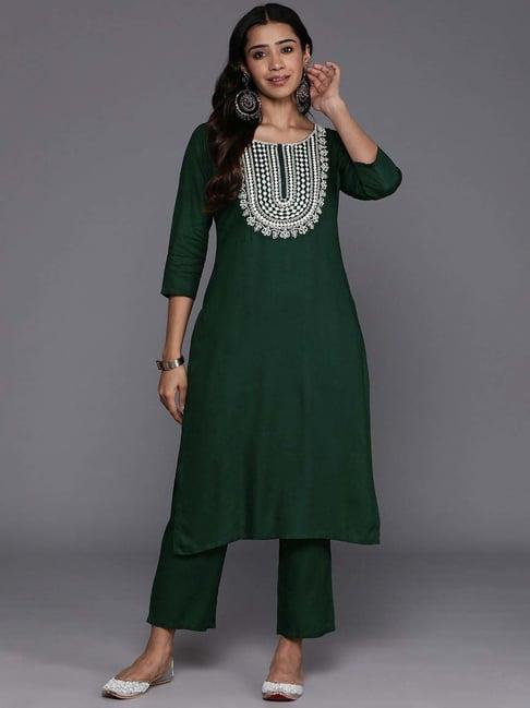 libas green embroidered kurta pant set