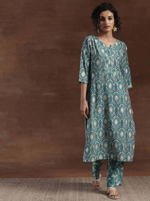 libas blue printed kurta pant set