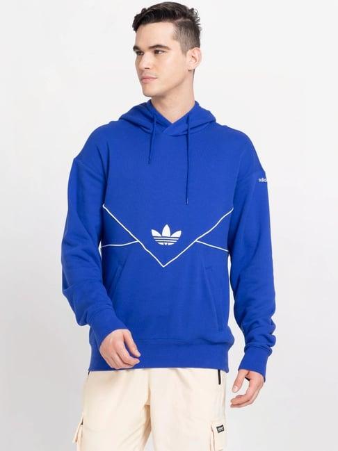 adidas originals blue cotton regular fit logo printed hooded jacket