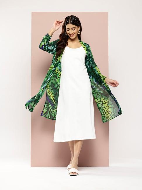 qurvii green printed long shrug