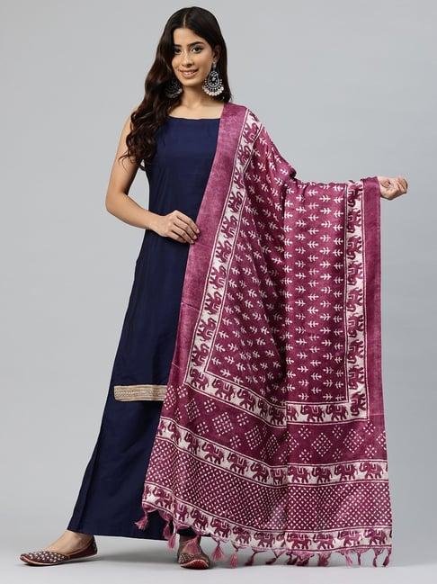 one femme magenta silk printed dupatta