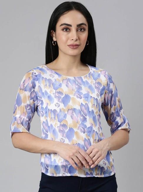 twin birds blue printed top