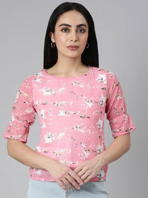 twin birds light pink printed top