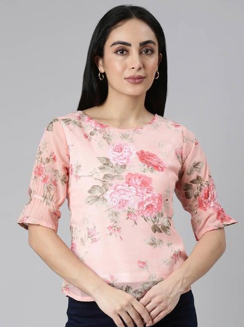 twin birds pink floral print top