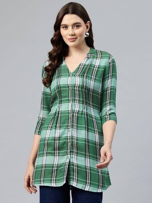 one femme light green check tunic