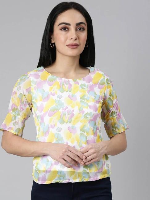 twin birds yellow printed top