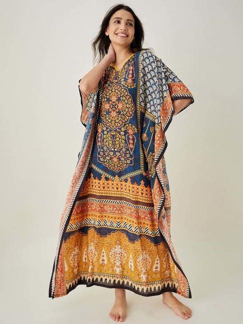 the kaftan company blue printed kaftan