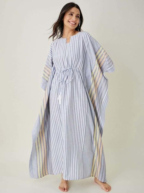 the kaftan company blue cotton striped kaftan