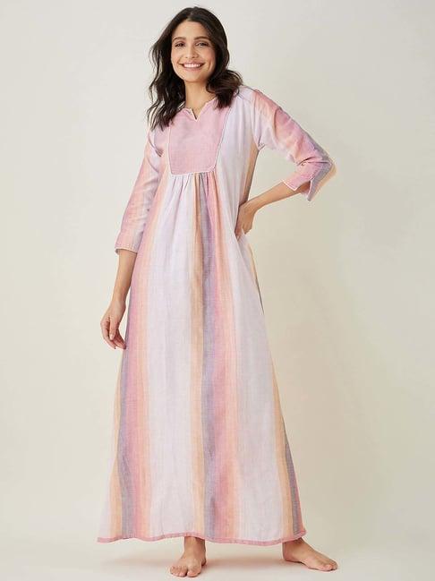 the kaftan company pink cotton striped night dress