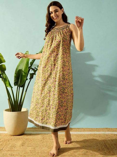 the kaftan company yellow cotton printed night dress