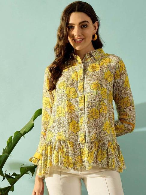 the kaftan company beige printed shirt