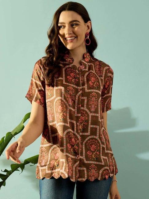 the kaftan company brown printed shirt