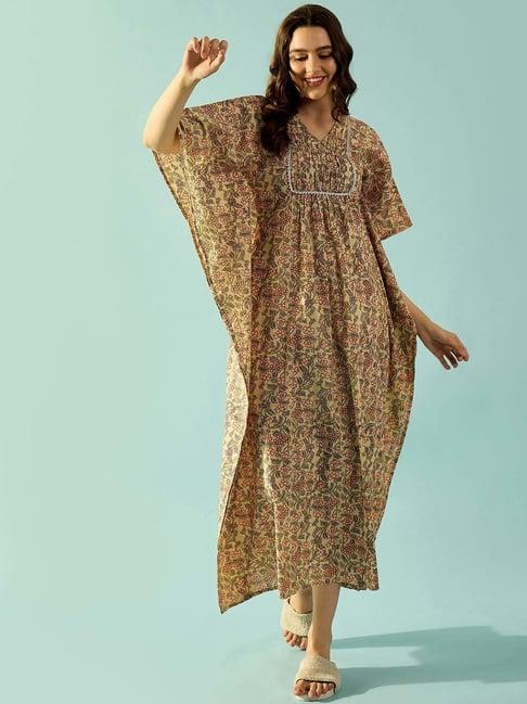 the kaftan company beige cotton printed kaftan