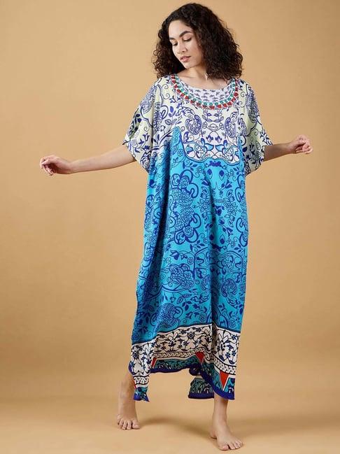 the kaftan company blue printed kaftan