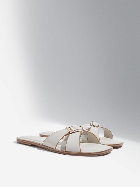 luna blu by westside ivory cross strap buckle slides