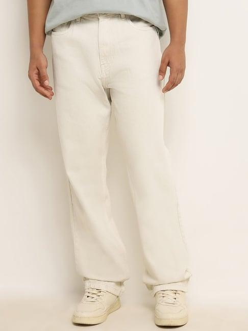 nuon by westside off-white mid-rise relaxed-fit jeans