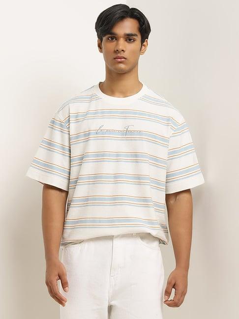 nuon by westside blue stripe printed relaxed-fit t-shirt