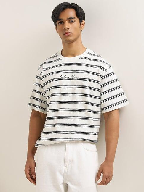 nuon by westside black & white striped relaxed-fit t-shirt