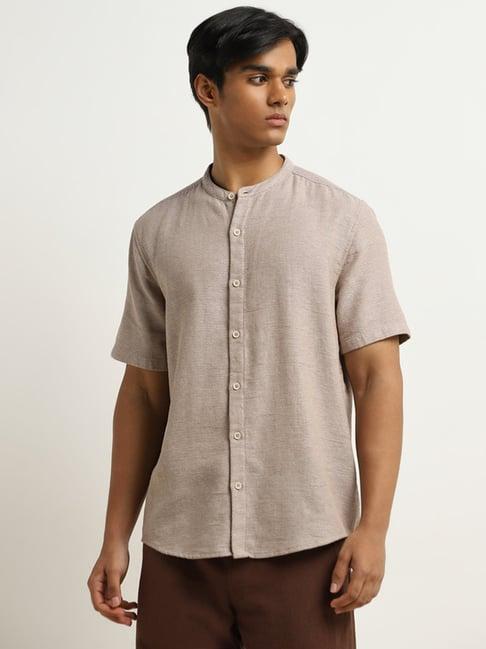 eta by westside brown knit-textured resort-fit cotton shirt