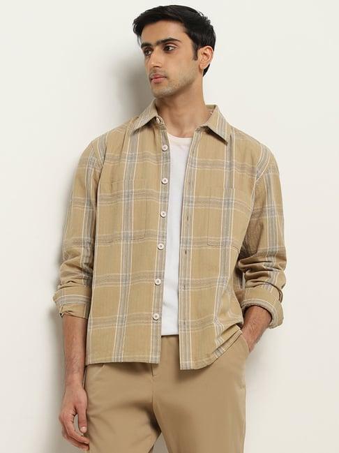 ascot by westside beige checks design relaxed-fit cotton shirt