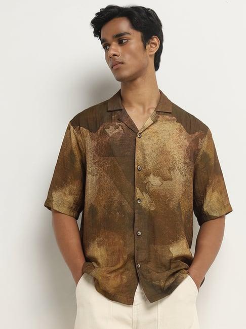 nuon by westside brown abstract design relaxed-fit shirt