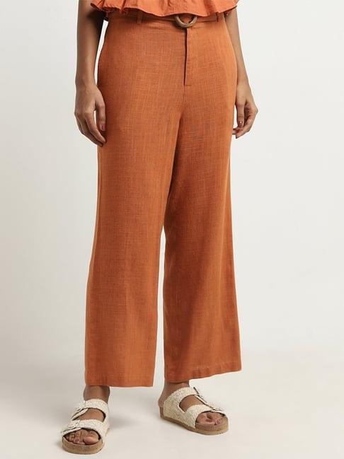 lov by westside rust high-rise blended linen trousers