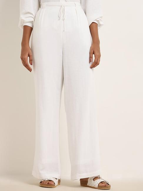 lov by westside white high-rise flared cotton pants