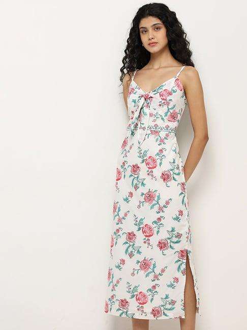 bombay paisley by westside white floral pattern straight cotton dress