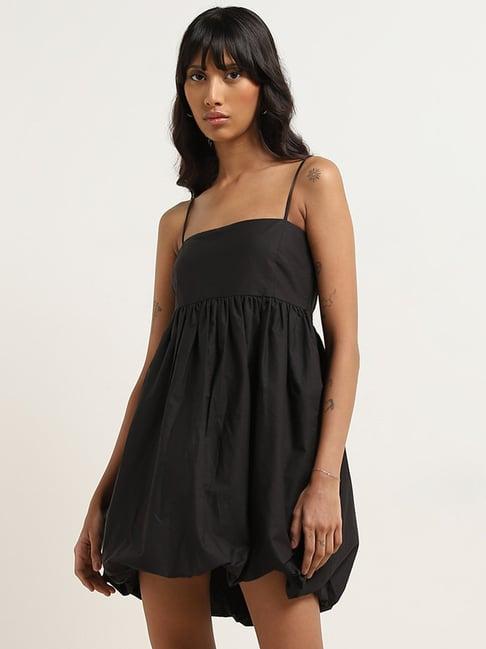 nuon by westside black solid a-line cotton dress