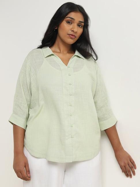 gia by westside light sage high-low cotton blouse