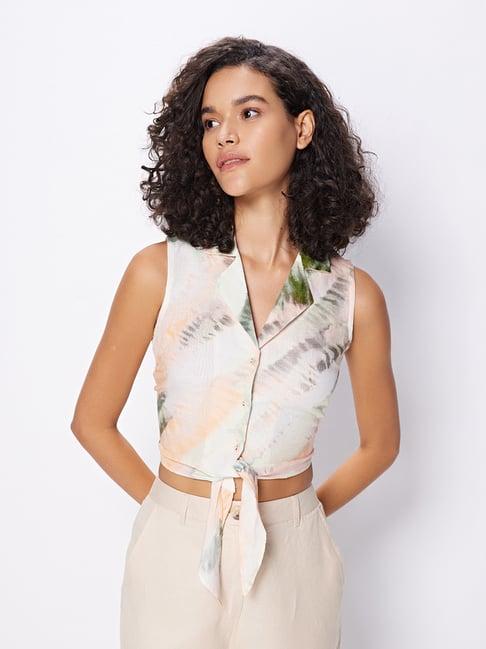 cover story beige printed crop shirt