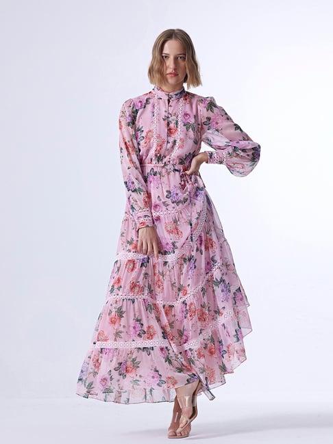 cover story pink floral print maxi dress