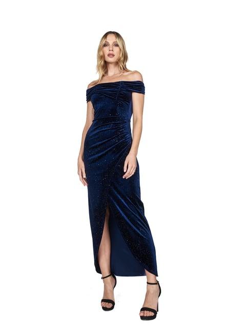 cover story navy regular fit wrap dress