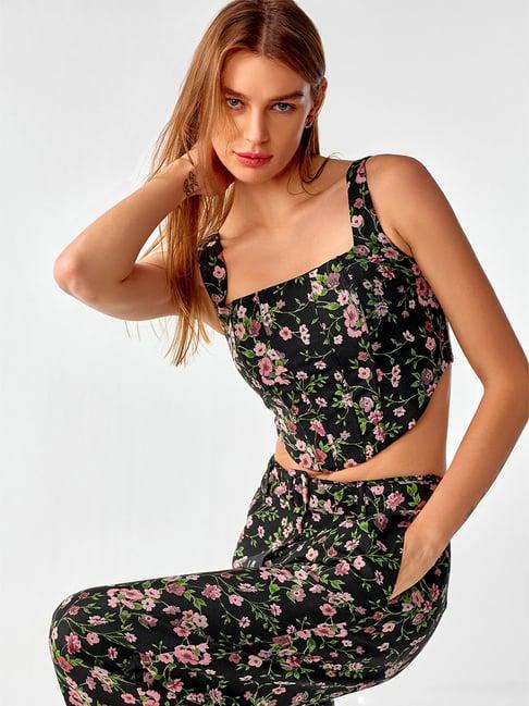 cover story black floral print crop top