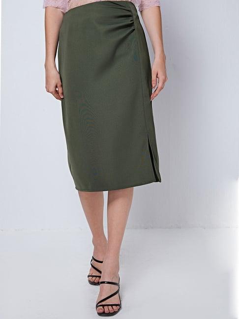 cover story olive below knee skirt