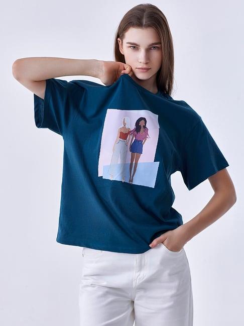 cover story teal printed t-shirt