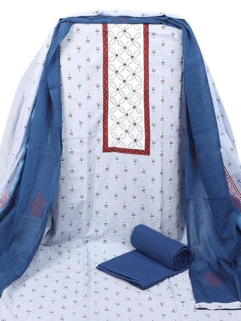 kami kubi blue cotton printed unstitched dress material