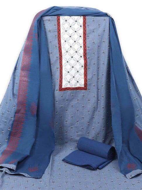 kami kubi blue cotton printed unstitched dress material