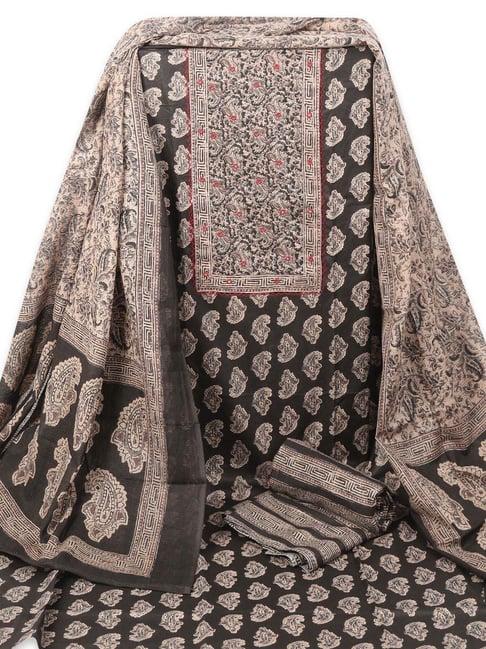 kami kubi black cotton printed unstitched dress material